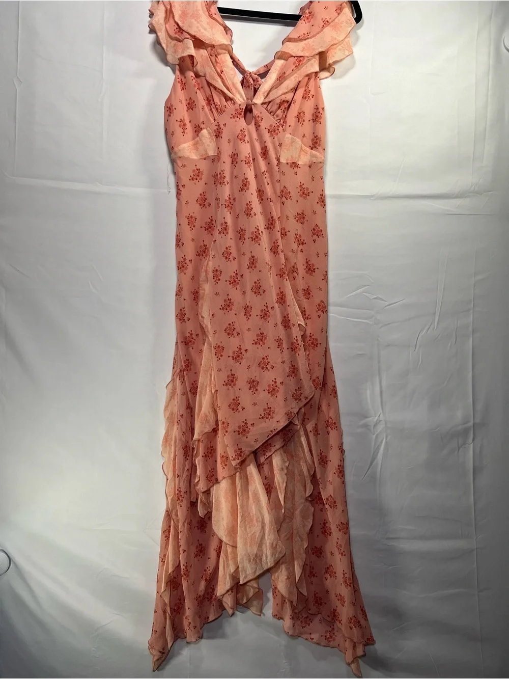 Free People Women’s Pink Floral Ruffle Handkerchief Hem Maxi Dress Size M